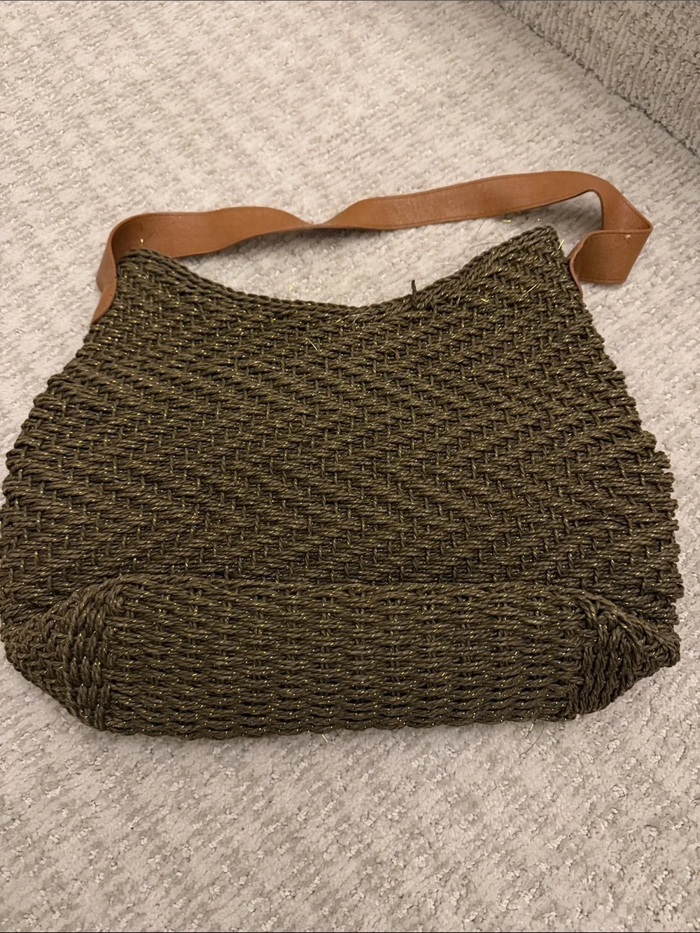 H&M Brown and Gold Woven Shoulder Bag with Tan Strap